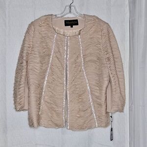 Moshita Couture Light Peach Shredded Rhinestone Embellished Zip Front Jacket
